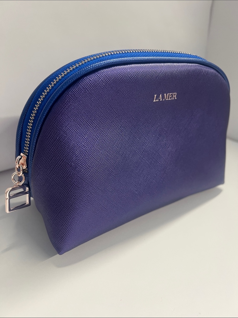 LaMer Purple Crosshatch Vegan Leather Zip Around Pouch Clutch - New